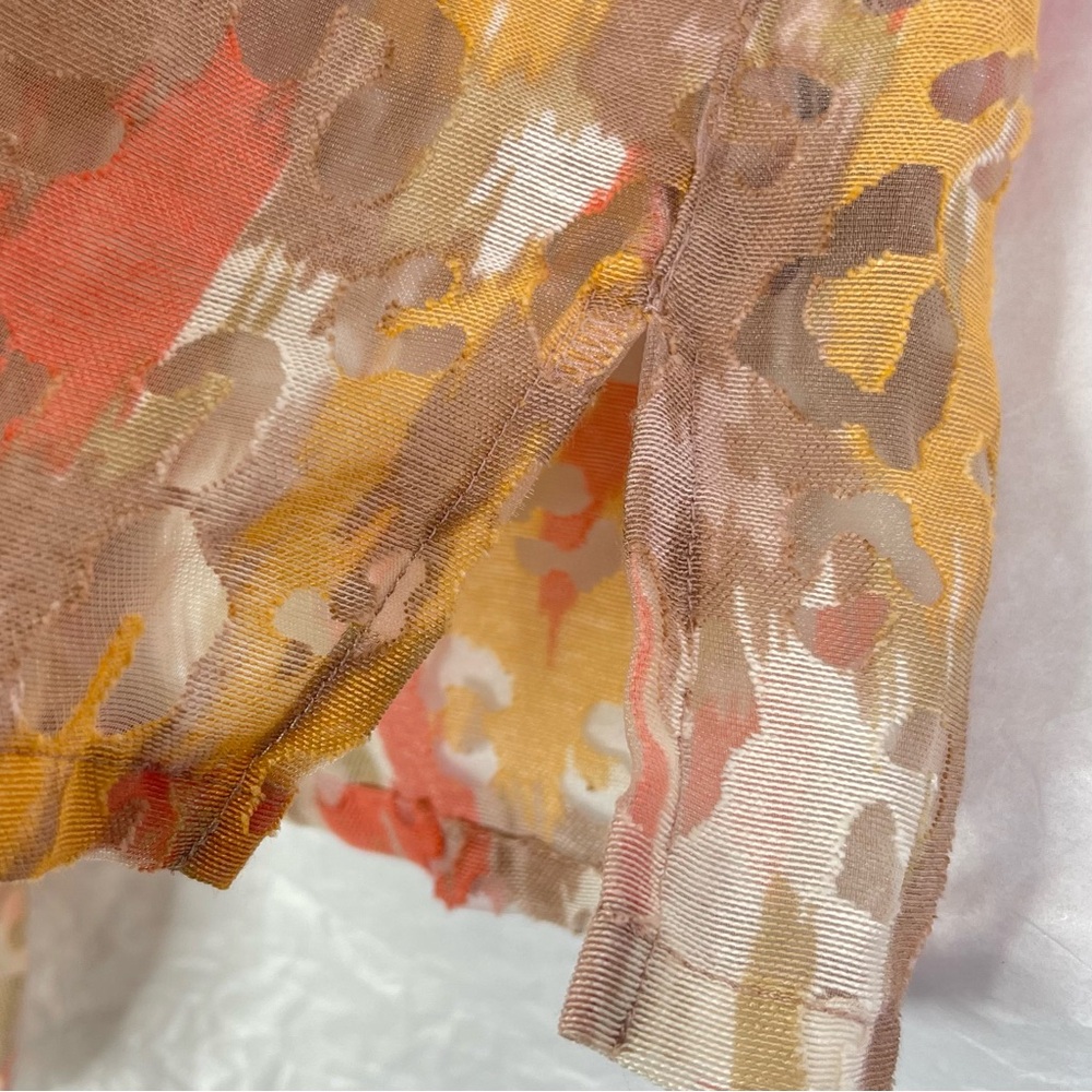 Ruby Rd. Abstract Earthy Watercolor Sheer Button Up Blouse Size 8 - Picture 9 of 14